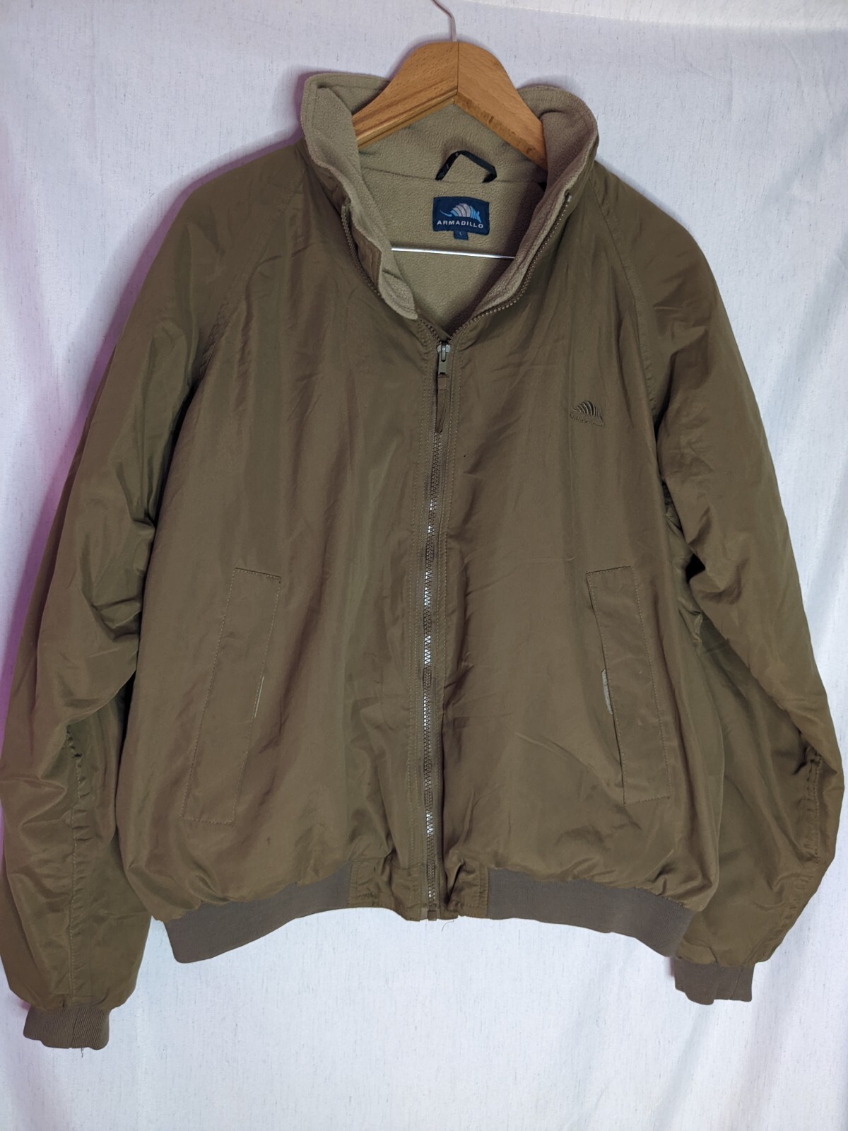 ARMADILLO Mens Beige Windbreaker Winter Coat Full Zip Large Size Warm Jacket