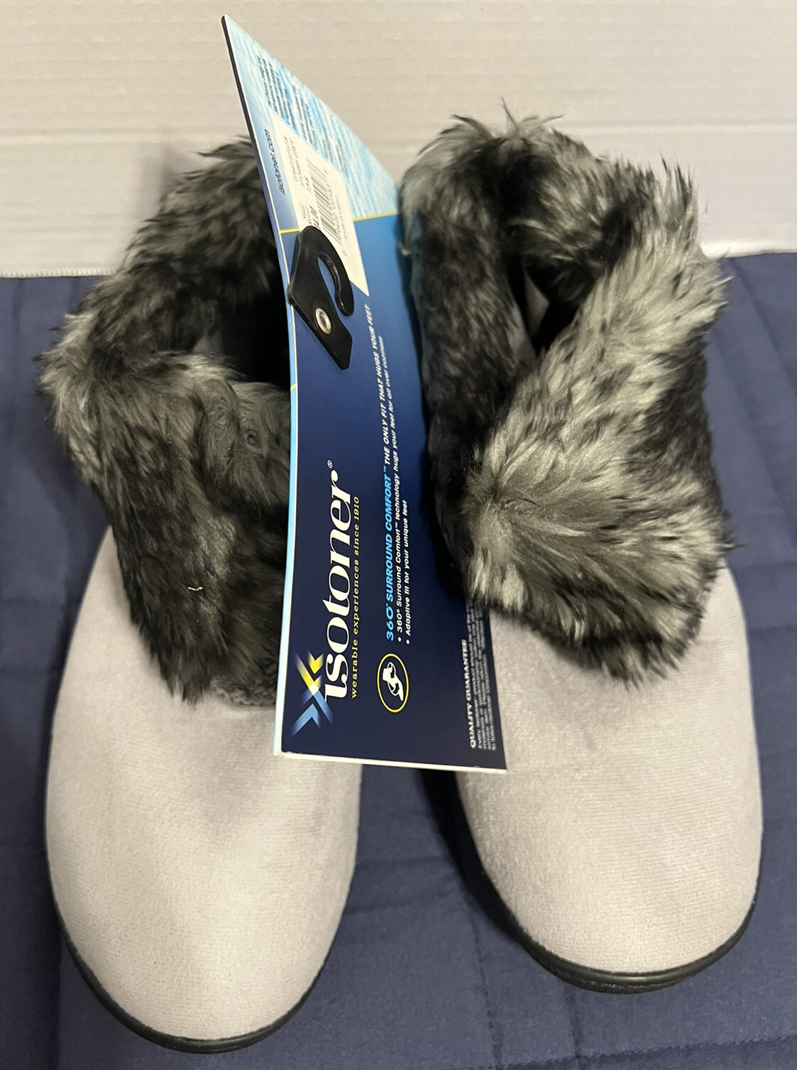 SAOLA Pantofole in pelliccia Isotoner 7 5 8 Addie Memory ricamate interno esterno suola in gomma nuove con etichette