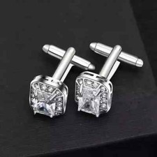 Emerald Lab Created Diamond Men's Court Cufflink 14k White Gold Plated