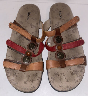 Taos Womens Sandals Size 8 Multi Colored Leather Triple T-Strap
