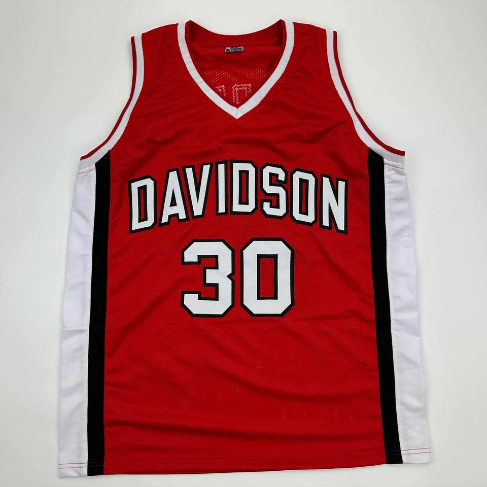 Facsimile Autographed Stephen Steph Curry Davidson Red Reprint Jersey Men's XL - Image 3 of 4