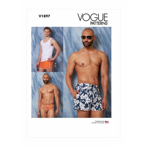 Vogue Patterns V1897 Men's Swimsuits and Tank Top Swimming Trunks Speedos - Picture 1 of 2