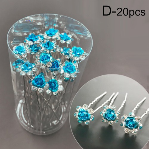 20 Crystal Rhinestone Rose Flower Hair Pins Grips Bridal Hair Clip Wedding Party - Picture 13 of 19