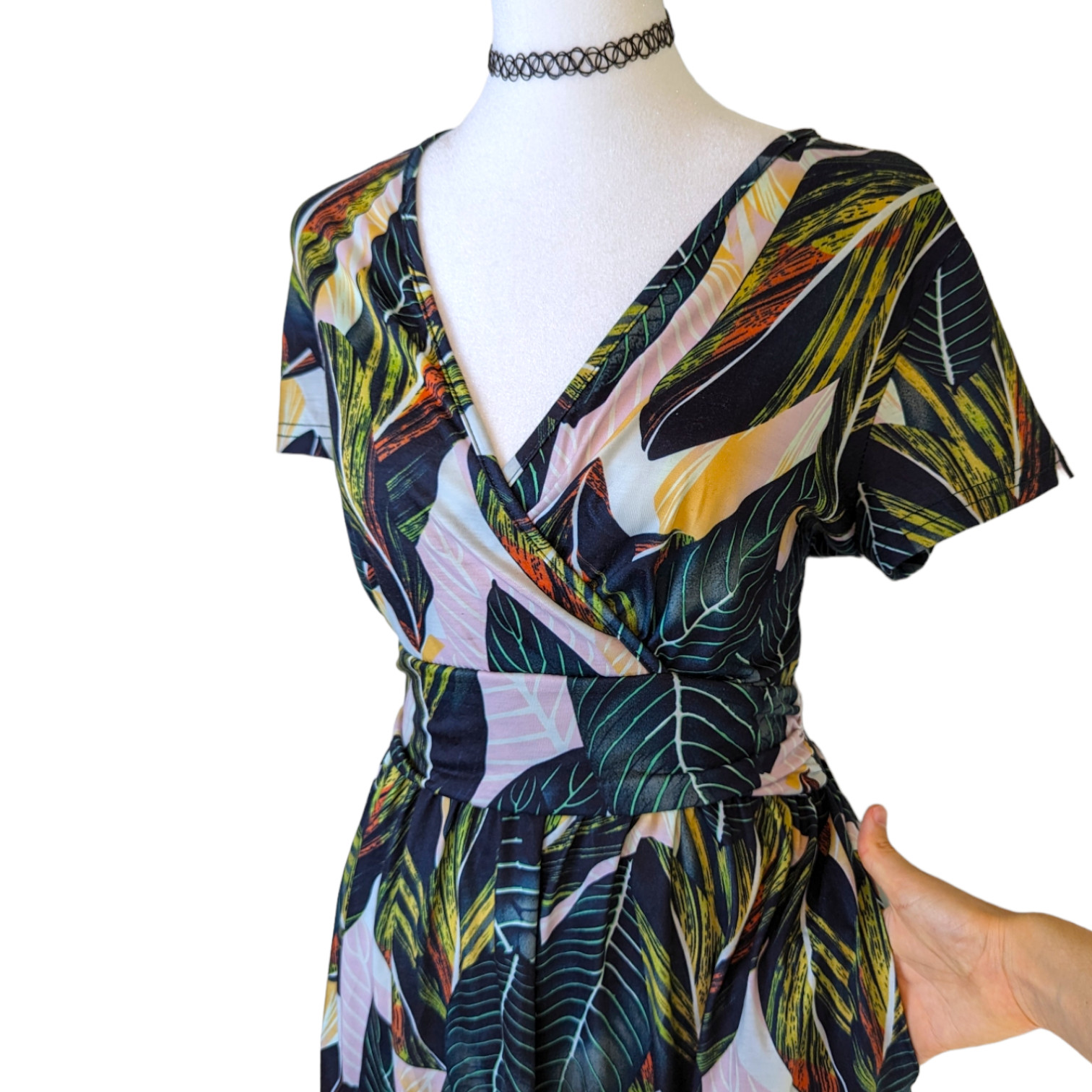 Ouges Green Tropical Leaf Patterned Faux Wrap Kne… - image 3