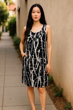 Black & White Silk MICHAEL KORS Sleeveless Romantic Tank Shift Dress w/Pocket 4