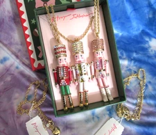 BETSEY JOHNSON Nutcracker Trio Long Pendant Necklace RED PINK WHITE LOT 3 NEW