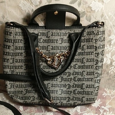 Juicy Couture Monogram Black & Gray canvas crossbody Bag handle & heart charm