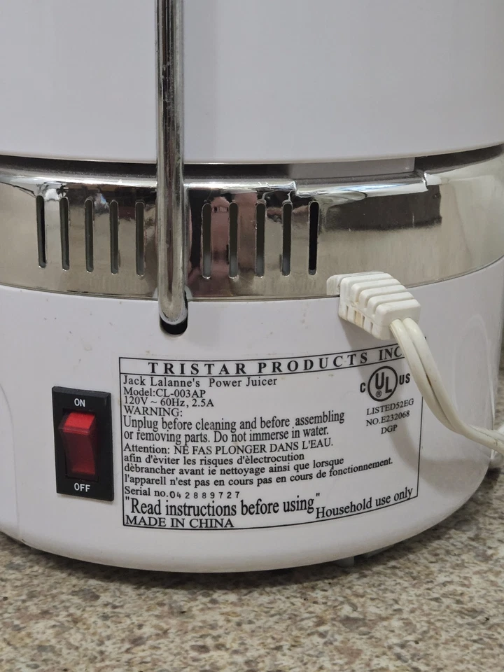 Jack LaLannes Power Juicer CL-003AP 250W White EUC Clean & Complete Tested Great - Image 4 of 4