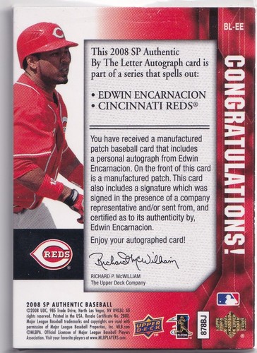 2008 SP Authentic By the Letter Autographs Edwin Encarnacion #BL-EE "I" /99 Auto - Picture 2 of 2