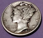 1936 Mercury Dime 90% Silver P Mint