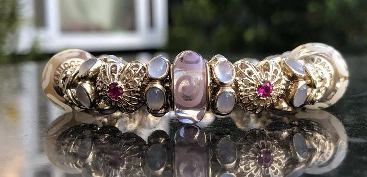 PANDORA Charms/Zwischenring 585 Gold mit Chalzedon Steine - Bild 2 von 4