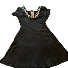 1990s Black Skater Dress Next Left Short Sleeve flowers Made in USA M