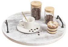 18" Whitewash Wooden Lazy Susan Turntable Organizer - Farmhouse Style