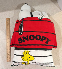 Vintage 1960s Snoopy Doghouse Pillow Plush Peanuts 17" Woodstock Dog House Red