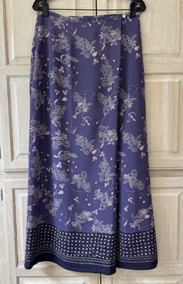 Hillard & Hanson Purple Floral Maxi Faux Wrap Skirt Size Large