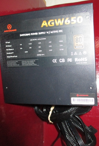 Aresgame Power Supply 650W 80+ Bronze Certified PSU AGW650 New Without Box - Afbeelding 9 van 13