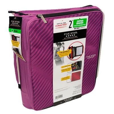 Five Star 2'' 3-Ring Zipper Binder File Folder Notebook w/Handle Purple NEW