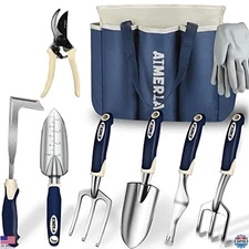 9-Piece Heavy Duty Gardening Tools Set with Non-Slip Grip & Large Garden Bag
