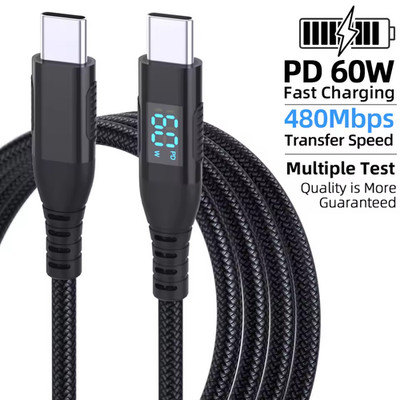  60W USB-C auf USB-C 1-2-3m Ladekabel Schnellladekabel für Samsung Xiaomi Iphone