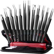 12 Pack Precision Tweezers Set for Craft, Soldering, Jewelry, Facial Hair, Ey...