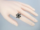 Vintage Estate Silver Tone Black White Crystal Floral Flower Ring Size 8.25 — photo 2