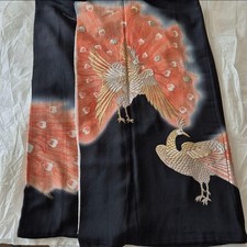 Kimono Tomesode Black Peacock Nagajuban Included Authentic Vintage Silk