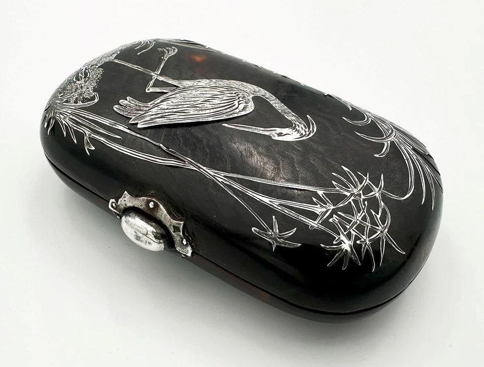 ANTIGUO MONEDERO DE PIQUÉ MOVIMIENTO ESTÉTICO MONTADO EN PLATA VICTORIANO SIGLO XIX Foto 4 de 4