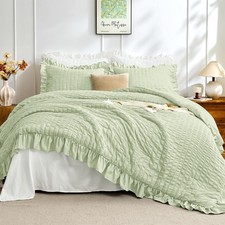 Comforter Full Size 3 Pieces Seersucker Lightweight Sage Green JOLLYVOGUE Season