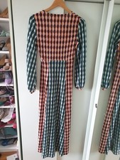 Rixo Phoebe Harlequin Print Midi Dress Womens XXS Long Sleeve V Neck