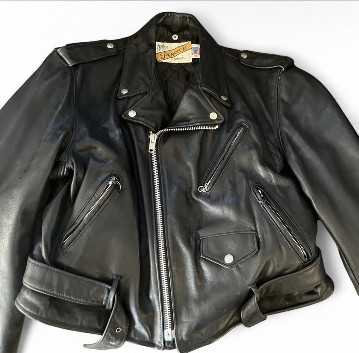 Vintage 1980s Schott Perfecto 118 Men's Steerhide Leather Jacket Size 46