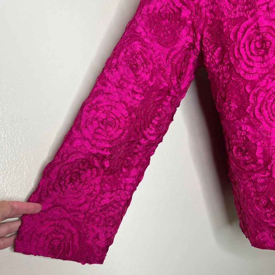 Vtg Grace Chuang Jacket Large Womens Puckered Floral Open Evening Pink Feminine - Image 4 of 4