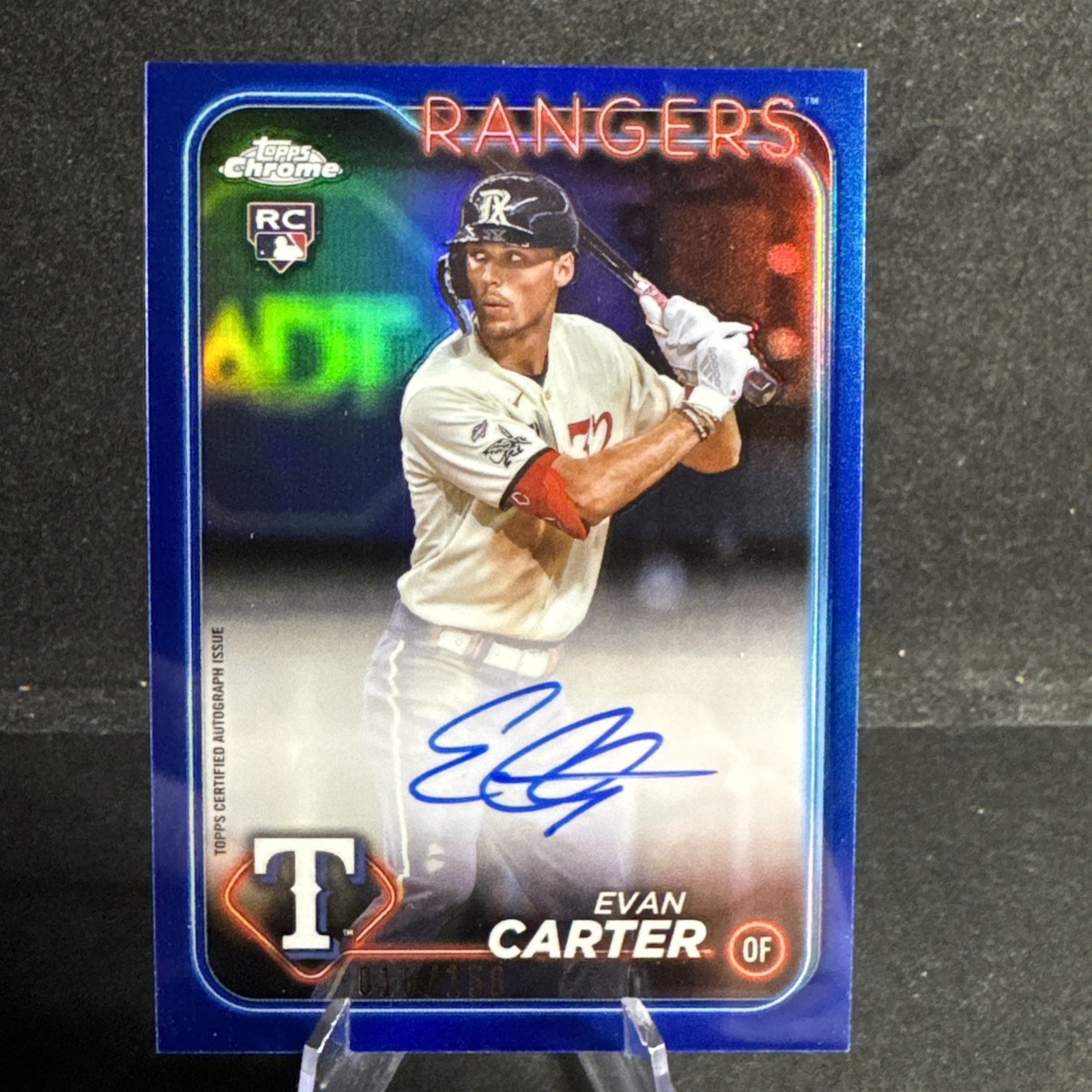 2024 Topps Chrome EVAN CARTER True Blue Refractor AUTO #'d /150 Rookie RC #RA-EC