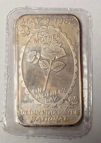 1982 Mother's Day National Refinery Vintage Art Bar 1 oz .999 Silver - A754
