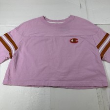 CHAMPION Womens Crop Sweatshirt Oversized Pink Small 2250
