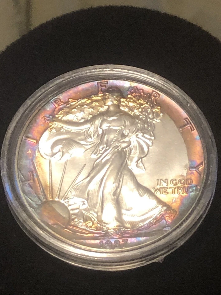 1987 American Silver Eagle 1 Oz Rainbow Toning  - Image 3 of 4