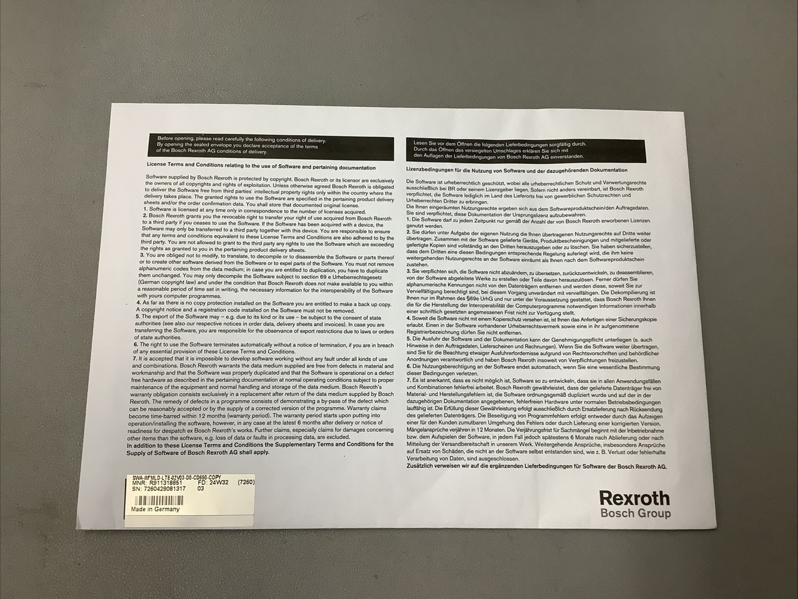 Bosch Rexroth R911318851 SWA-IM*MLD-LTE-02V03-D0-CD650-COPY Software CD (TB)