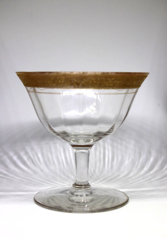 Tiffin-Franciscan Minton Sherbet Glass Optic Gold Encrusted UV reactive
