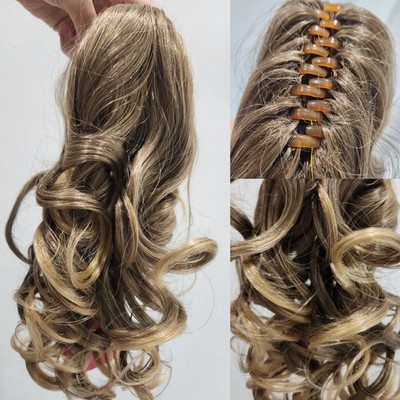 Mila 13'' Long Curls PONYTAIL CLAW CLIP Light Brown w Golden Blond Ends Hairpiece