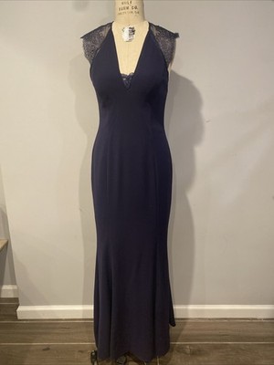 Catherine Deane Navy Gown With Lace Trim Size 6 | eBay