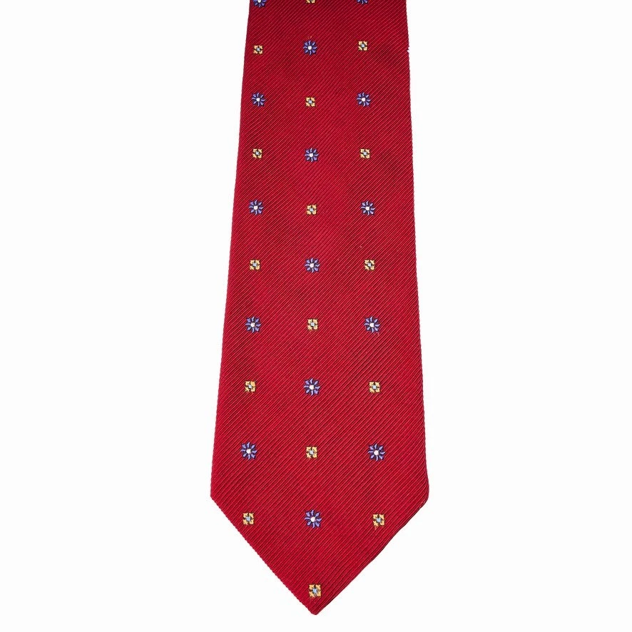 Hickey Freeman Silk Tie Men’s Red Floral Geometric English Silk Made USA 3.5x60 - Image 2 of 4