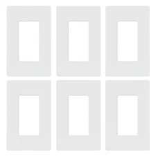 6 PACK Lutron CW-1-WH Claro 1-Gang Wall / Gloss White
