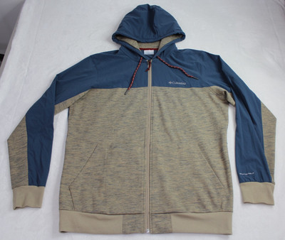 Mens M Medium Columbia Omni-Shield Tan Blue Outdoor Full Zip Jacket Hiking Camp