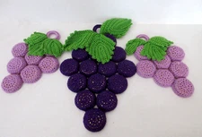 Vintage Handmade Crochet Grape Bottle Cap Trivets - Set Of 3 Cottage Farmhouse