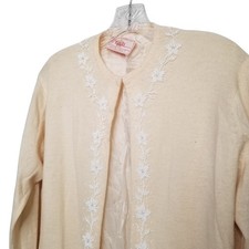 Vtg 60s Hand Beaded Cardigan Sweater Imperial Imports Hong Kong Lamb's Wool