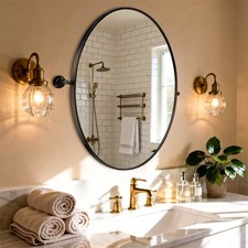 Vintage Oval Black-rimmed Pivot Bathroom Mirror Entryway Living Room Decorative