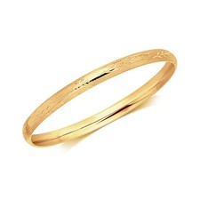 14k Yellow Gold Dome Style Childrens Bangle with Diamond Cuts 5.50 mm 