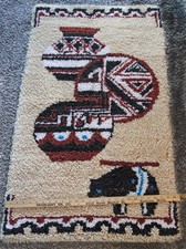 Vintage Hand Hook  Latch Native American Southwest Theme Throw Rug