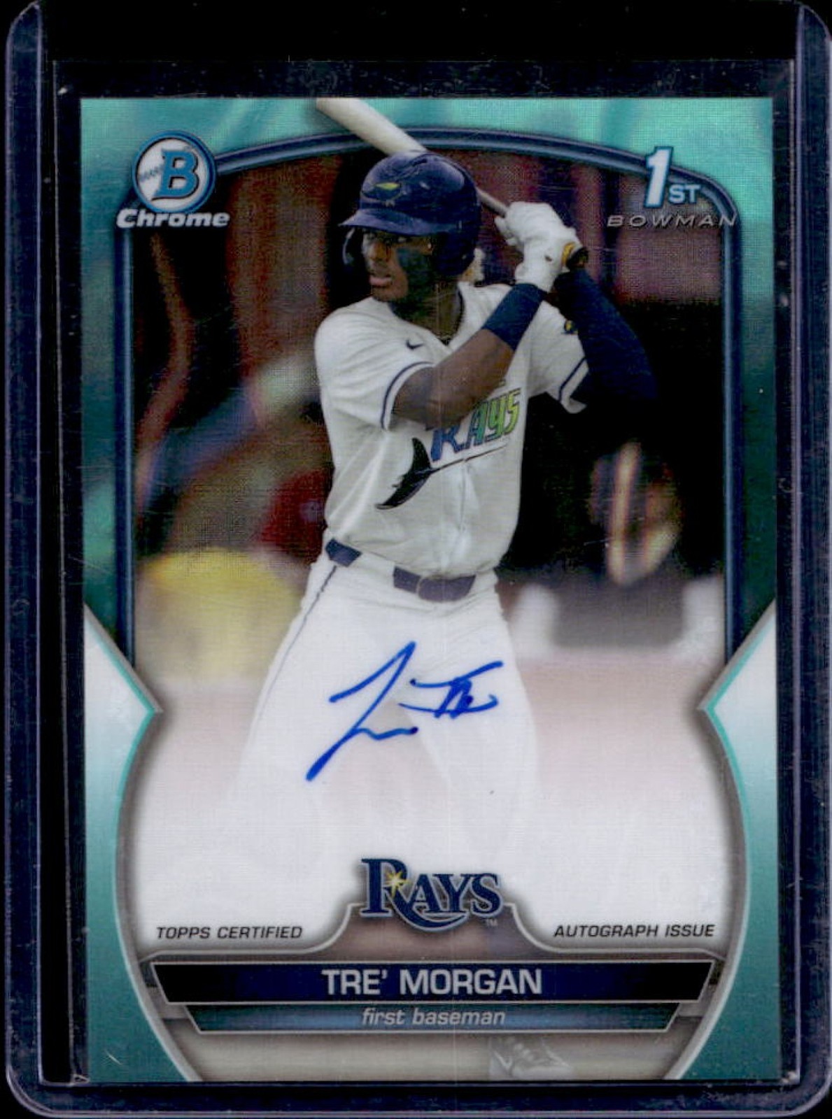 2023 Bowman Draft Tre Morgan Chrome Auto Aqua Lava Refractor 1st #/199 Rays