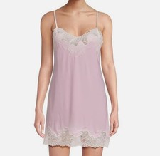 Natori Women's Pink White Lace Satin Enchant Chemise Sleepwear Size L