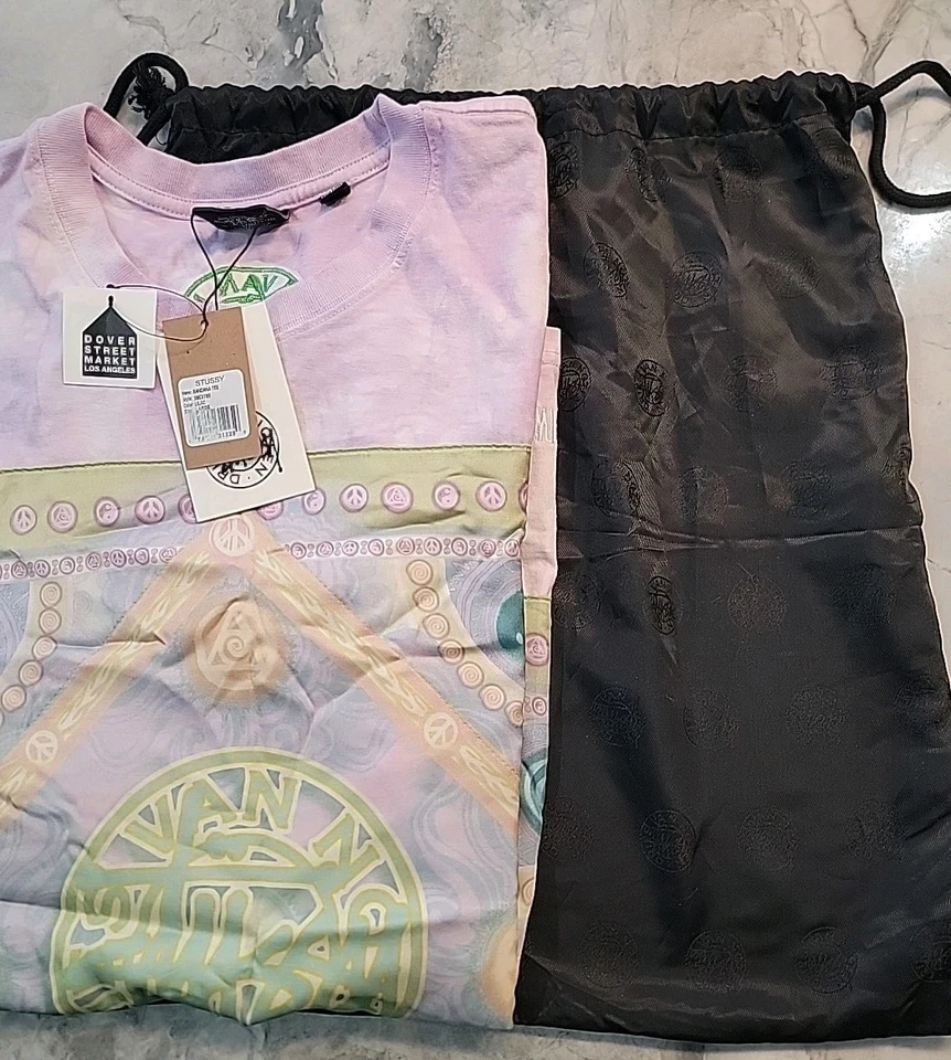 Camisa Dries Van Noten x Stussy Púrpura Lila Seda Bandana Manga Corta Nueva con Etiquetas con Bolso Foto 2 de 4